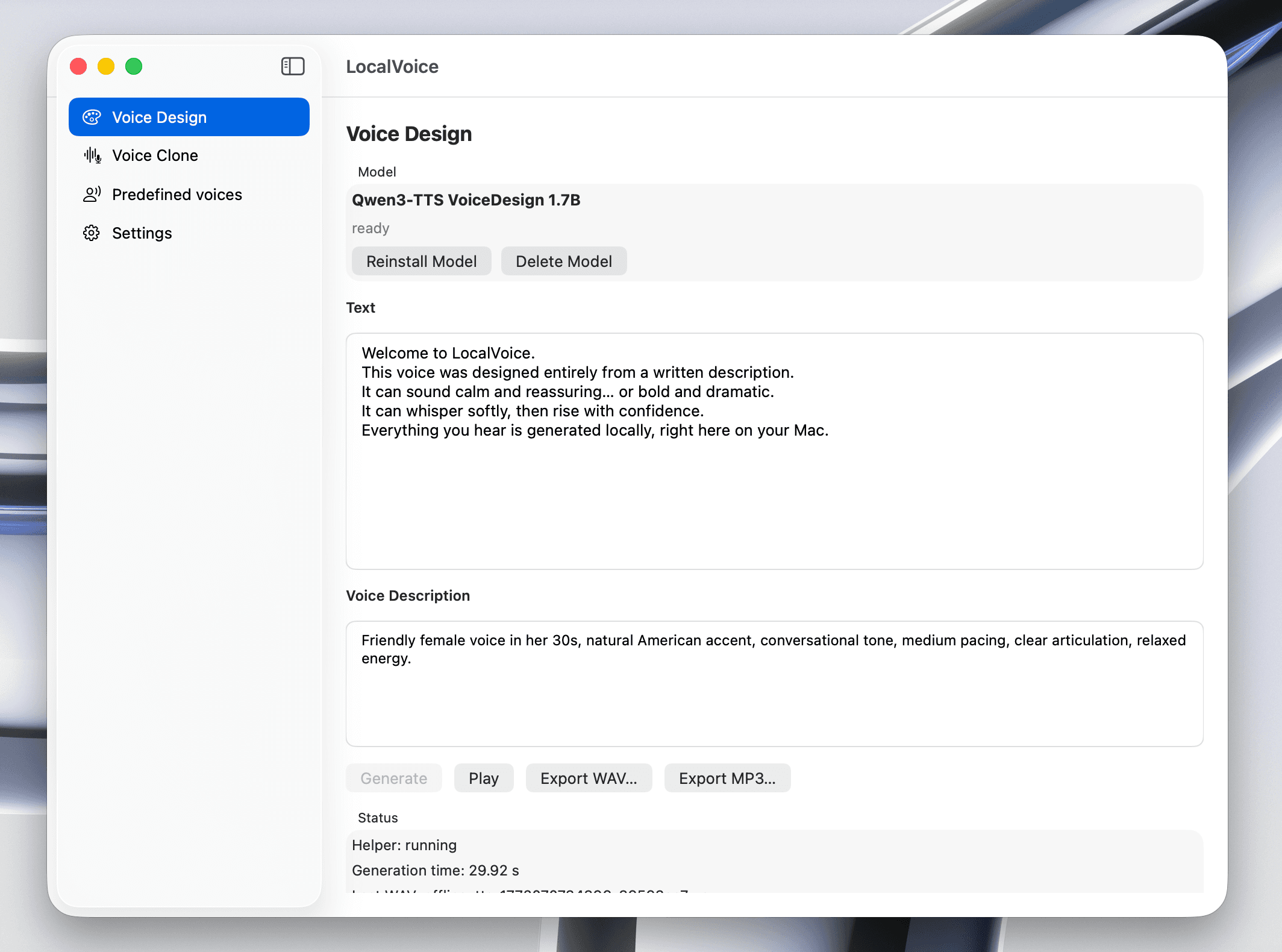 LocalVoice main interface with script editor