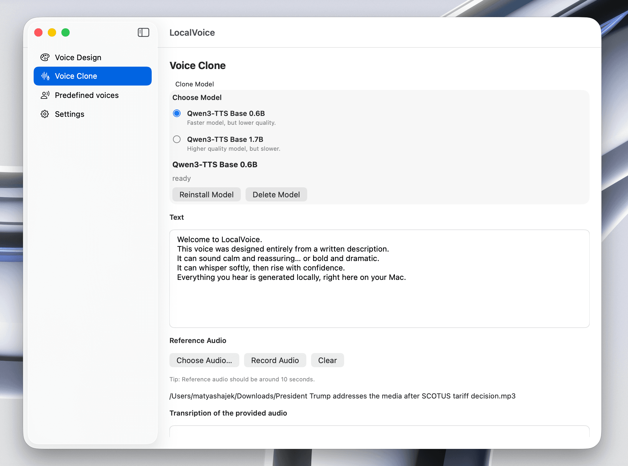 LocalVoice speaker controls and style inputs