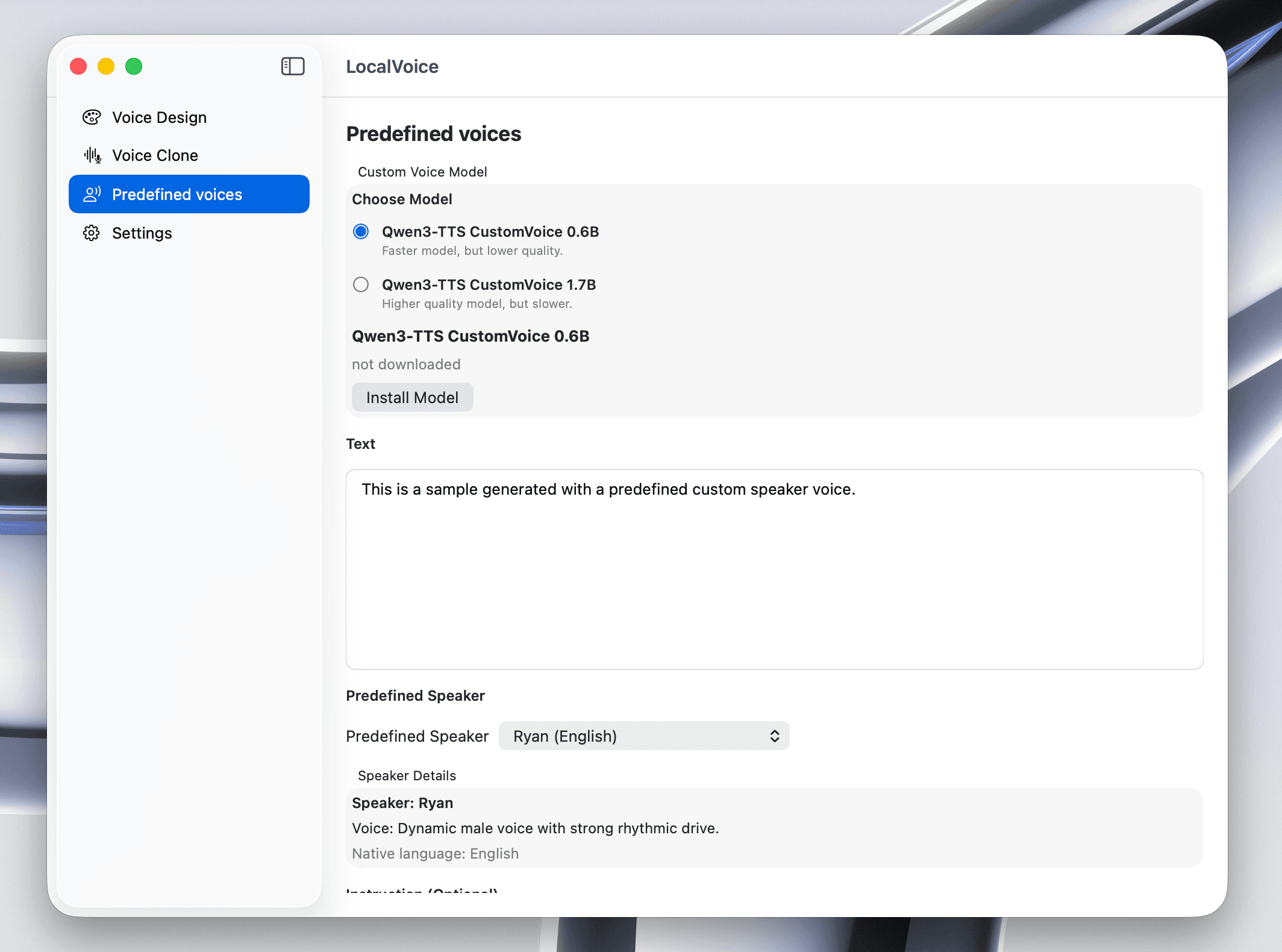 LocalVoice rendering output and offline processing details